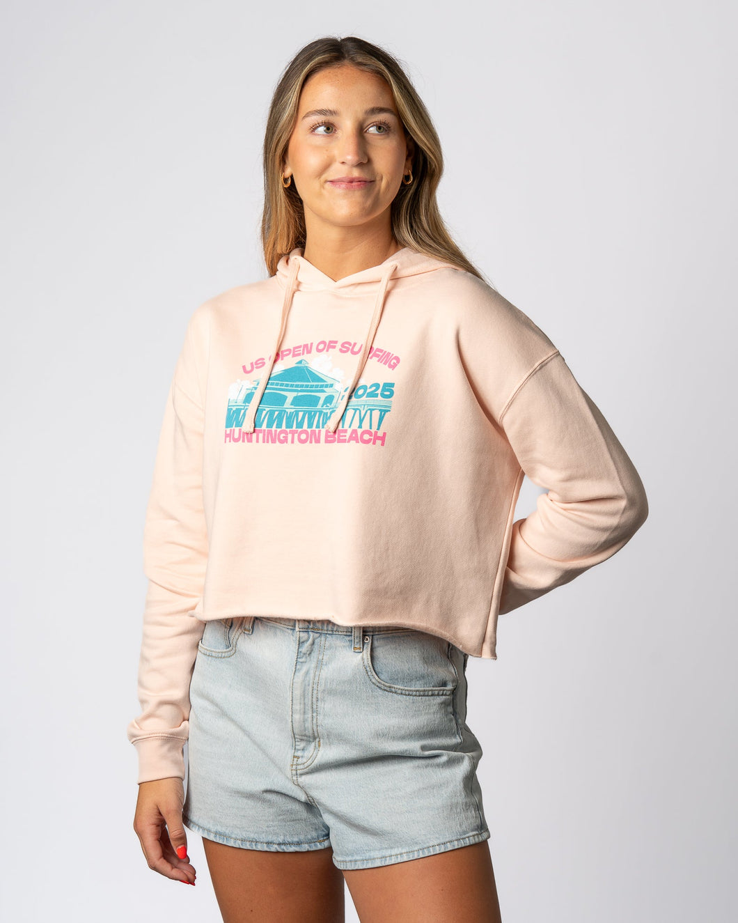 2025 Lexus US Open of Surfing Women's Neon Bloom Crop Pullover Hoodie - Pale Pink
